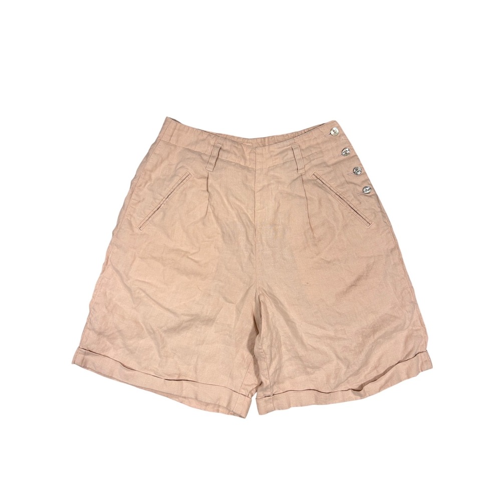 First Issue Womens Peach 100% Linen High‎ Waisted Side Button Pleated Shorts 10